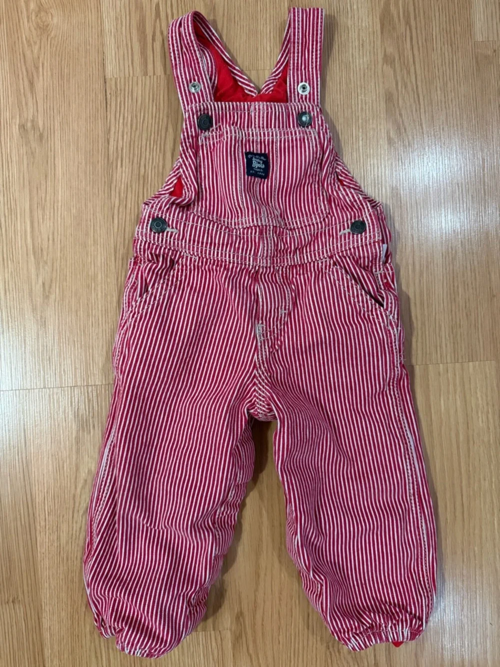 Oshkosh B’gosh Classic Red Striped Overalls 24M 2T